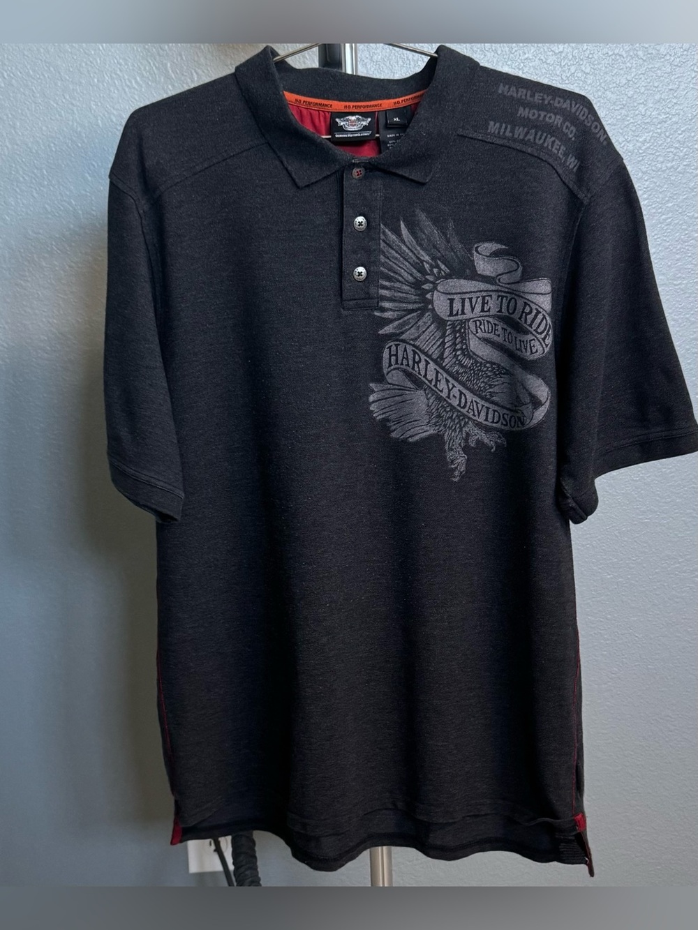 Harley-Davidson Men's Gray "Live to Ride" Performance Polo Shirt Size XL